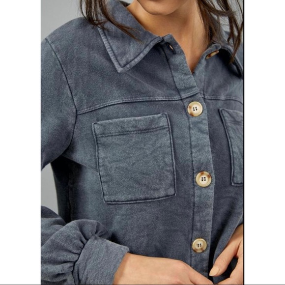 Anthropologie Melora Puff Sleeve Grey Shirt Jacket Shacket NWT New L - Picture 7 of 16